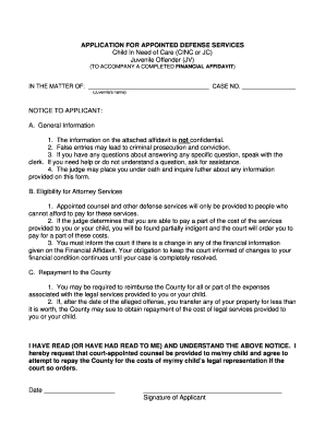 Application for Appointed Defense Services