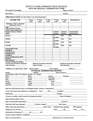 New Jersey Student Routine Medical Examination Form