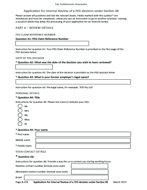 Application for Internal Review of a FEG Decision under Section 38