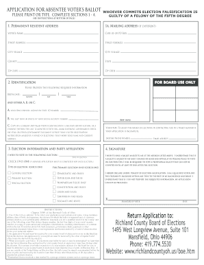Ohio Absentee Voter Ballot Application