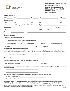House Orlando's Homeless Donation Form