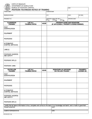 Missouri Pesticide Technician Training Notice