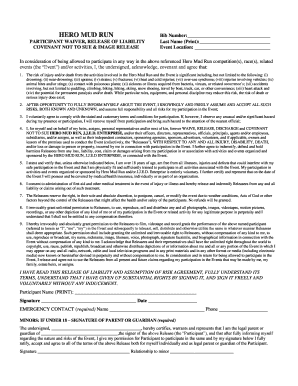 Hero Mud Run Waiver and Release Form