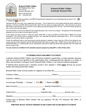 Brainerd Public Utilities Automatic Payment Authorization