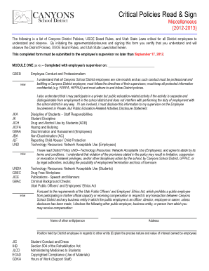 Canyons District Employee Policy Agreement