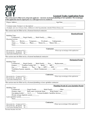 Licensed Trades Application Form