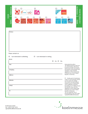 Koelnmesse Food Trade Fair Registration Form