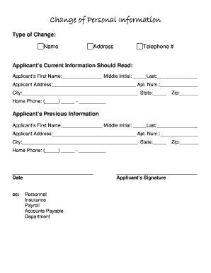Change of Personal Information Form