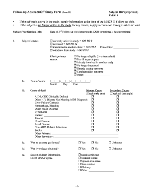 MHCS-II Follow-up Abstract/Off Study Form