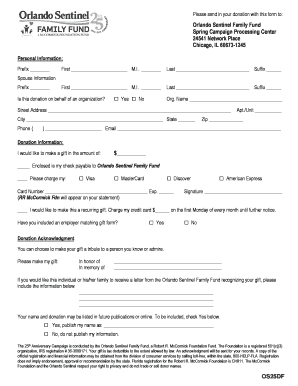 Orlando Sentinel Family Fund Donation Form