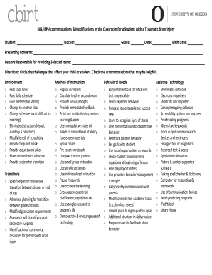 504/IEP Accommodations for Traumatic Brain Injury