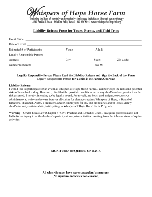 Liability Release Form for Horseback Riding Events