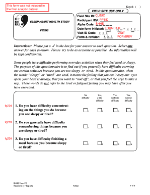 Sleep Heart Health Study Fatigue Questionnaire