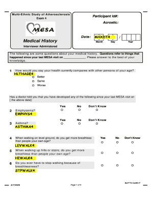MESA Exam 4 Medical History Form