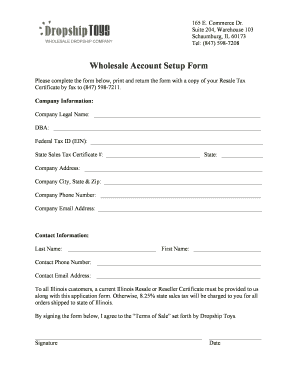 Wholesale Account Setup Form