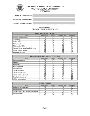 Grade 8 Teacher Checklist