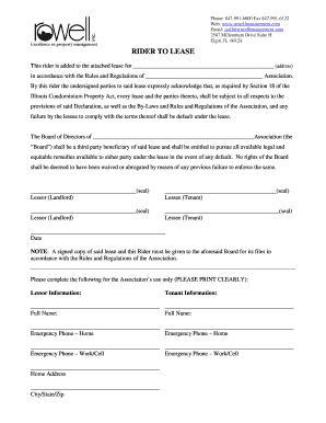 Rider to Lease for Illinois Condominium