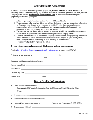 Confidentiality Agreement for Business Acquisition