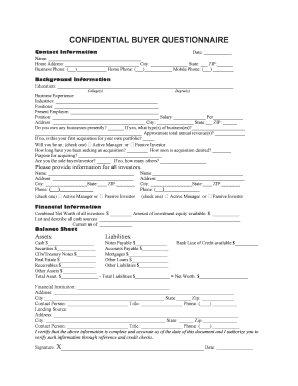 Confidential Buyer Questionnaire