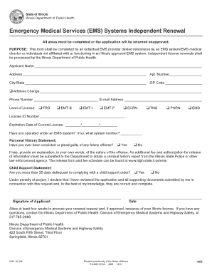 Illinois EMS Independent Renewal Form