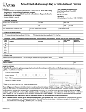 Aetna Individual Advantage Dental Enrollment Form