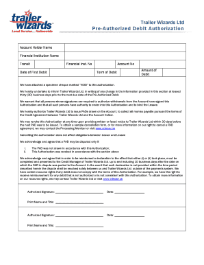 Pre-Authorized Debit Authorization
