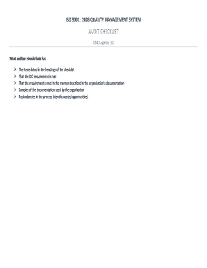 ISO 9001 2008 Quality Management System Audit Checklist