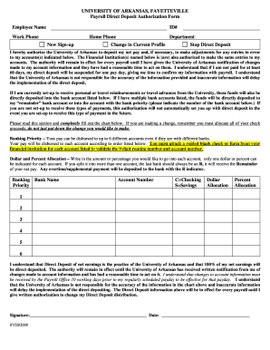University of Arkansas Payroll Direct Deposit Authorization Form