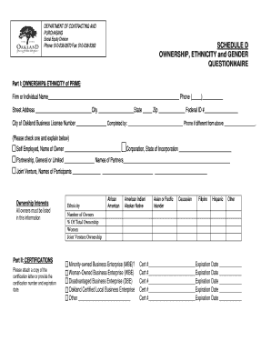 Oakland Ownership Ethnicity and Gender Questionnaire