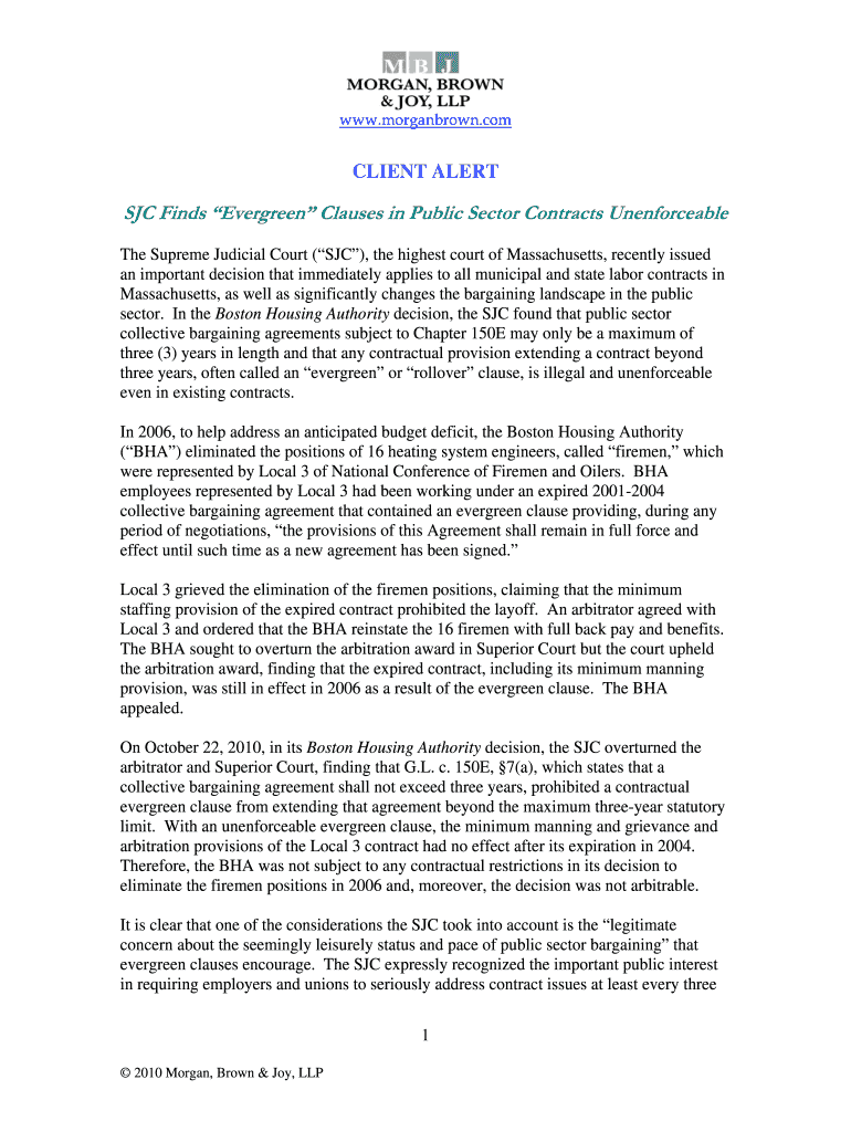 Fillable Online SJC Finds Evergreen Clauses in Public Sector Contracts