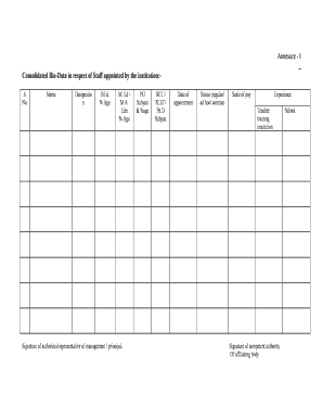 Biodata format for job pdf - Consolidated BioData in respect of Staff appointed by the institutionS - nrcncte