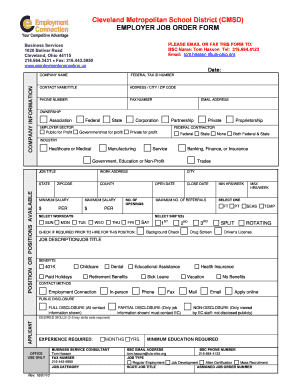 Cleveland Metropolitan School District Employer Job Order Form
