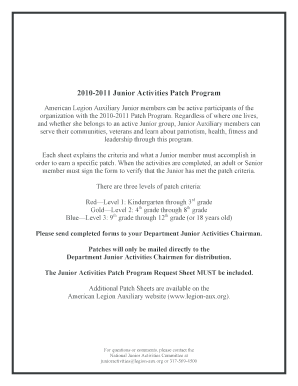 Junior Activities Patch Program Request Sheet