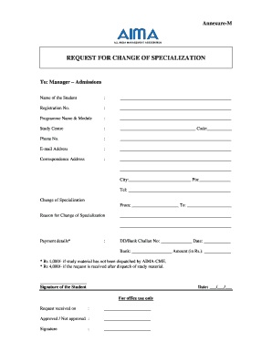 Request for Change of Specialization