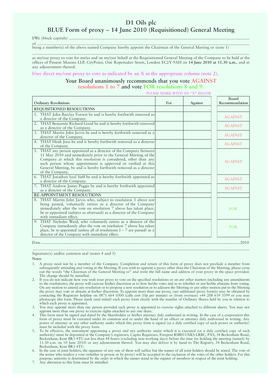 D1 Oils plc Proxy Form