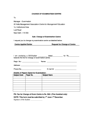 Change of Examination Centre Request