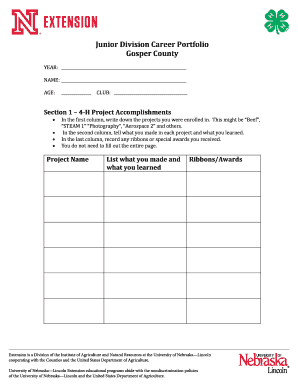 4-H Junior Division Career Portfolio