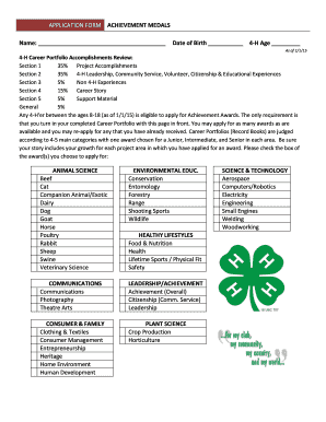 4-H Achievement Medals Application Form