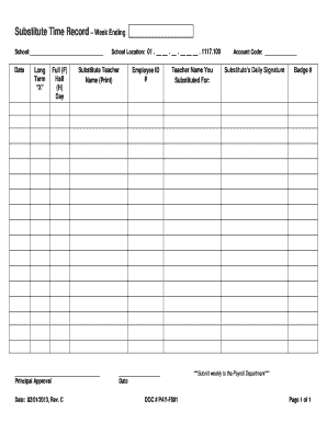 Substitute Teacher Time Record Form