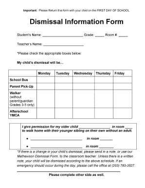 Dismissal Information Form