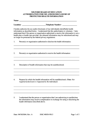 Authorization for Use and/or Disclosure of Protected Health Information