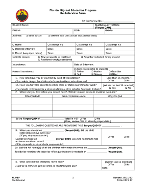 Florida Migrant Education Program Re-Interview Form