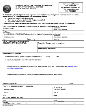 South Dakota Medicaid Prior Authorization Form