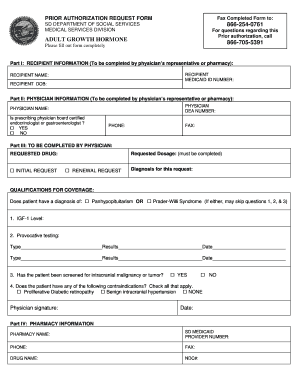 Adult Growth Hormone Prior Authorization Request Form