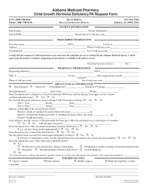 Alabama Medicaid Child Growth Hormone Deficiency PA Request Form