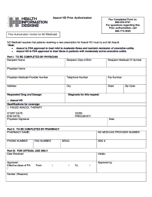 Asacol HD Prior Authorization Form
