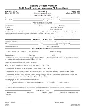 Alabama Medicaid Pharmacy Mecasermin PA Request Form