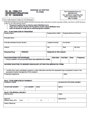 North Dakota Medicaid Prior Authorization Form
