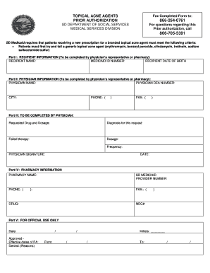 SD Medicaid Topical Acne Agent Prior Authorization Form
