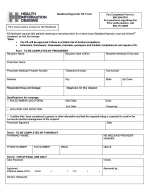 ND Medicaid Sedative Hypnotic Prior Authorization Form